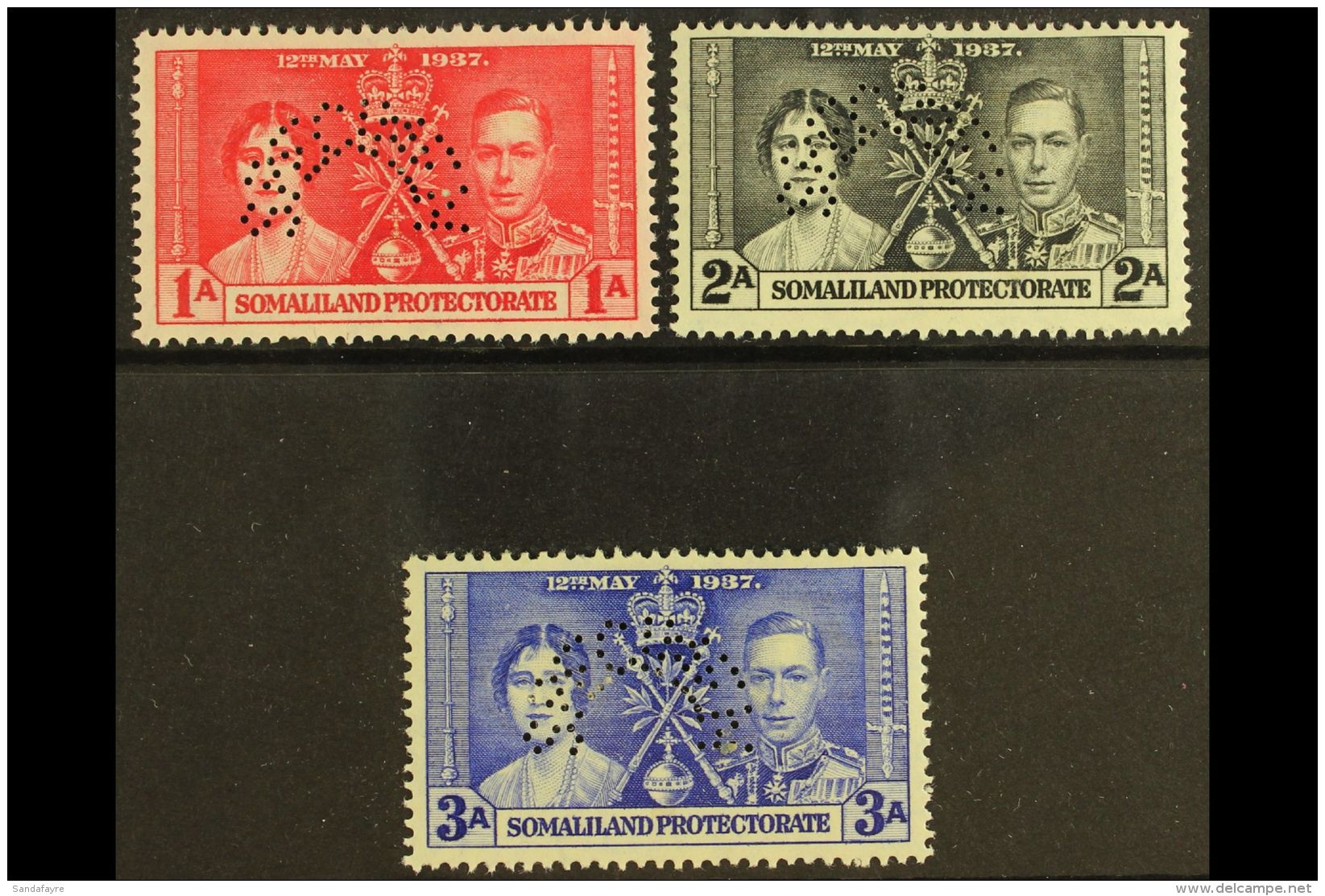 1937 Coronation Set Complete, Perforated "Specimen", SG 40s/42s, Very Fine Mint. (3 Stamps) For More Images,... - Somaliland (Herrschaft ...-1959)