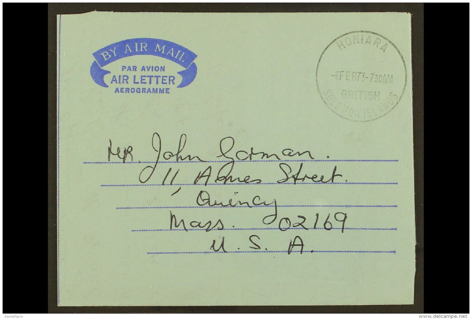 1966-1973 OFFICIAL AEROGRAMMES. Three Different Stampless Air Letter Forms From General Post Office Addressed To... - Salomonseilanden (...-1978)