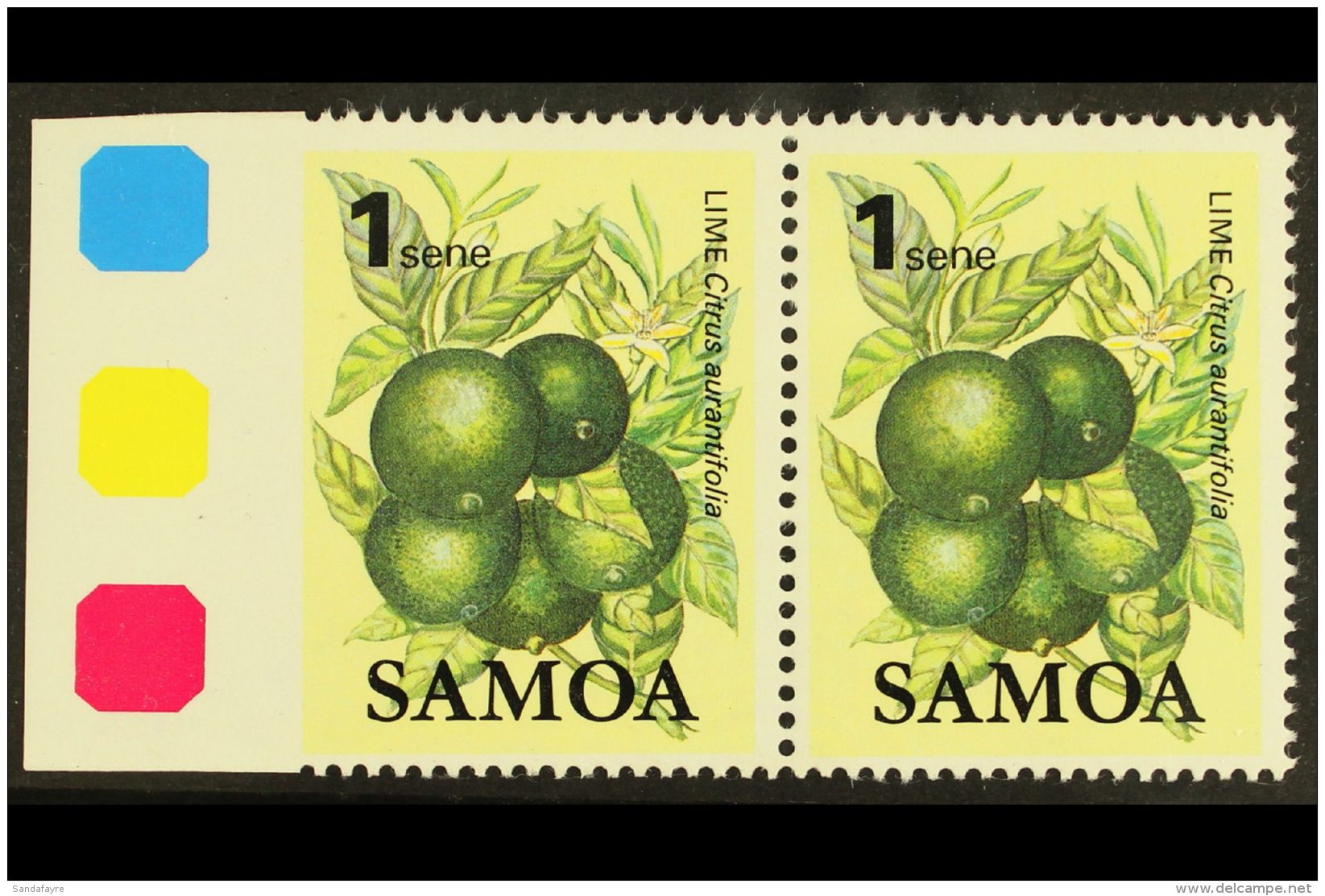 1983 1s Fruit Definitive, SG 647, Marginal Horizontal Pair, IMPERF Between Stamp And Margin, Never Hinged Mint.... - Samoa