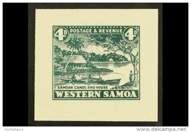 1935 PICTORIAL DEFINITIVE ESSAY Collins Essay For The 4d Value In Dark Green On Thick White Paper, The "Samoan... - Samoa