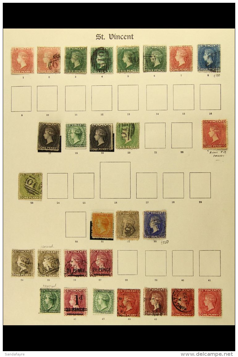 QV TO KGVI MINT AND USED COLLECTION On Printed Leaves. From 1861 (no Wmk) 1d Unused And Used, Plus A Mint Forgery;... - St.Vincent (...-1979)