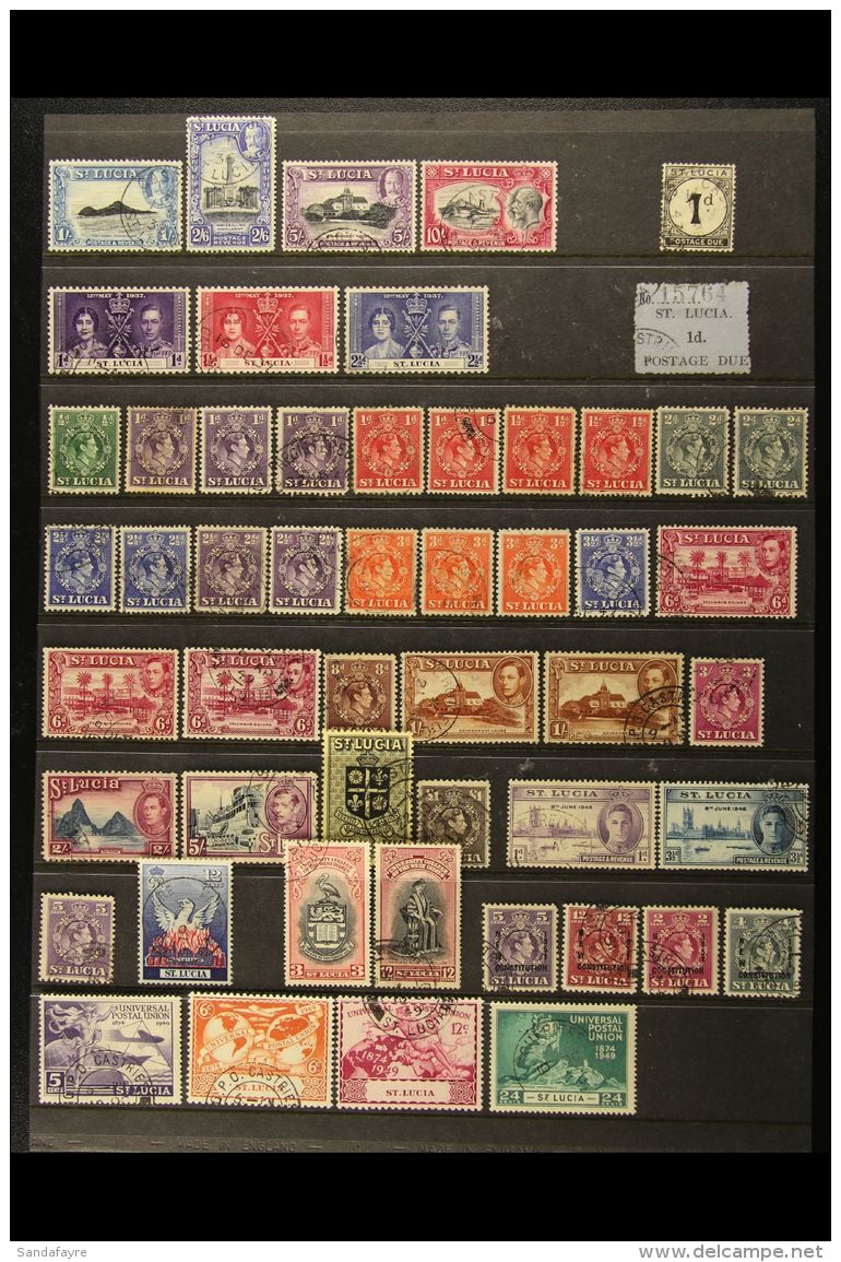1912-51 USED COLLECTION On Stock Pages. Includes 1912-21 Set To 1s &amp; 2s6d, 1916 (June) 1d "War Tax" Opt,... - St.Lucia (...-1978)
