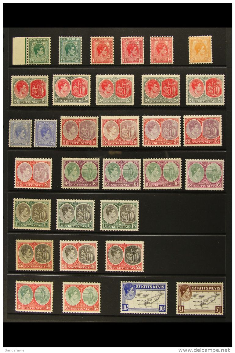 1938-50 KGVI DEFINITIVES Complete Basic Set, SG 68a/77f, Plus Several Additional SG Listed Perfs/shades To 5s... - St.Kitts Und Nevis ( 1983-...)