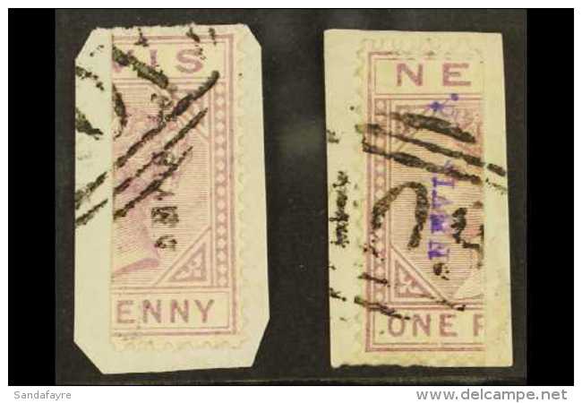 1883 &frac12;d On Half Of 1d Lilac-mauve, In Violet And Black, SG 35/6, Both Used On Individual Fragments. (2... - St.Christopher-Nevis & Anguilla (...-1980)