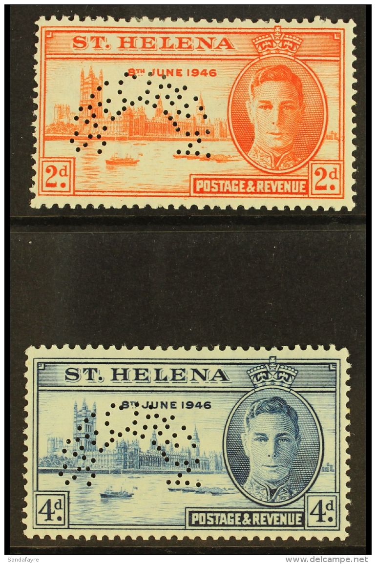 1946 Victory Set Complete, Perforated "Specimen", SG 141s/142s, Very Fine Mint. (2 Stamps) For More Images, Please... - Sint-Helena