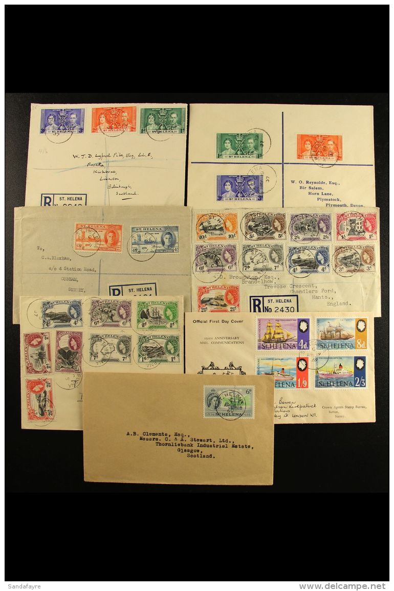 1937-1984 Mostly Philatelic Covers, Inc First Day Covers, 1937 Coronation Sets On Covers, Registered Items, A Few... - Sint-Helena