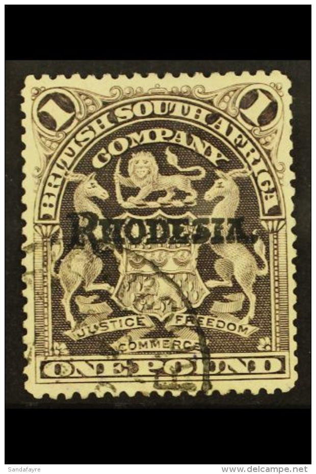 1909 &pound;1 Grey Purple, Arms Ovptd Rhodesia, SG 113, Very Fine And Fresh Used. For More Images, Please Visit... - Andere & Zonder Classificatie