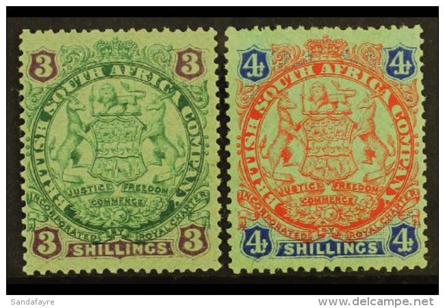 1896 3s Green And Mauve And 4s Orange Red And Blue, Arms Die I, SG 36/7, Very Fine Mint. (2 Stamps) For More... - Andere & Zonder Classificatie