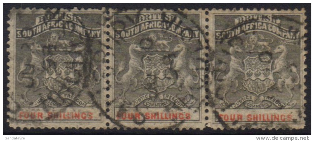 1892-94 4s Grey-black And Vermilion, SG 26, A Good Used STRIP OF THREE With Salisbury Cds Cancels. (3 Stamps) For... - Autres & Non Classés