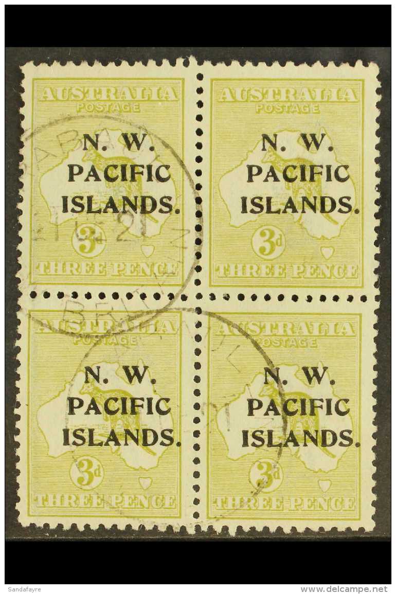 NWPI 1918-23 3d Greenish Olive Roo Die I, SG 109, Fine Cds Used BLOCK Of 4, Fresh. (4 Stamps) For More Images,... - Papoea-Nieuw-Guinea