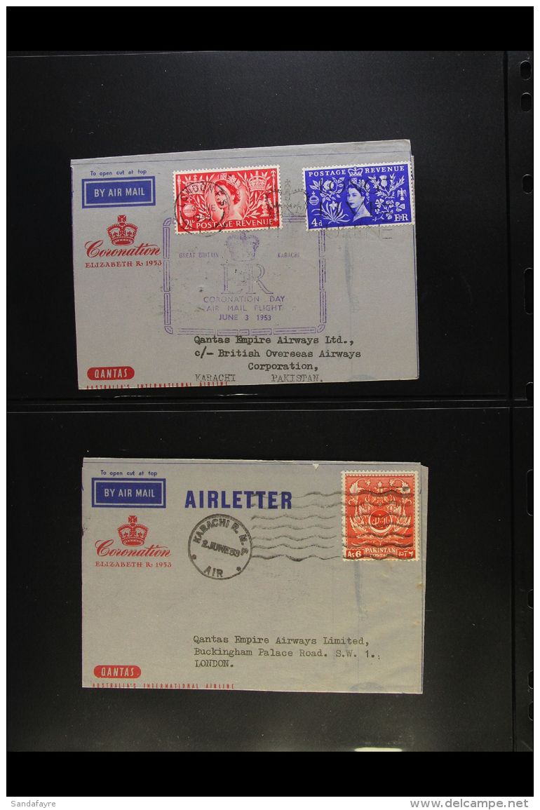 1953 CORONATION - QANTAS AIRMAIL FLIGHTS "There &amp; Back" Pair Of Special Qantas Coronation Air Letters - June... - Pakistan