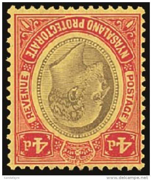 1908-11 4d Black And Red On Yellow With WATERMARK  INVERTED Variety, SG 76a, Fine Mint. For More Images, Please... - Nyassaland (1907-1953)