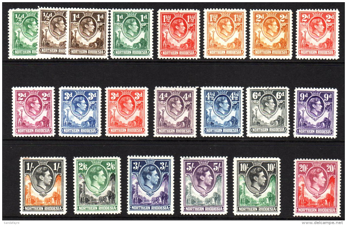 1938-52 Complete Definitive Set, SG 25/45, Very Fine Mint. (21 Stamps) For More Images, Please Visit... - Noord-Rhodesië (...-1963)