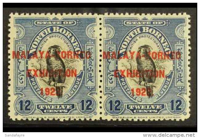 1922 12c Deep Blue Pair, One Stamp Bearing Variety "Stop After Exhibition", SG 265/265a, Fine Mint (2 Stamps) For... - Noord Borneo (...-1963)