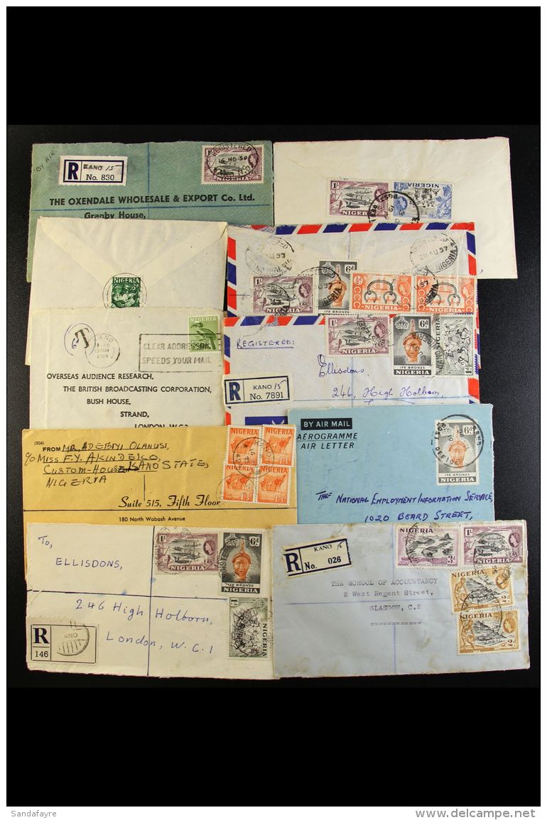 KANO - COVERS 1919-73 Incl. 1935 1d Stationery Envelope To British Guiana, 1944 Airgraph Envelope And Christmas... - Nigeria (...-1960)