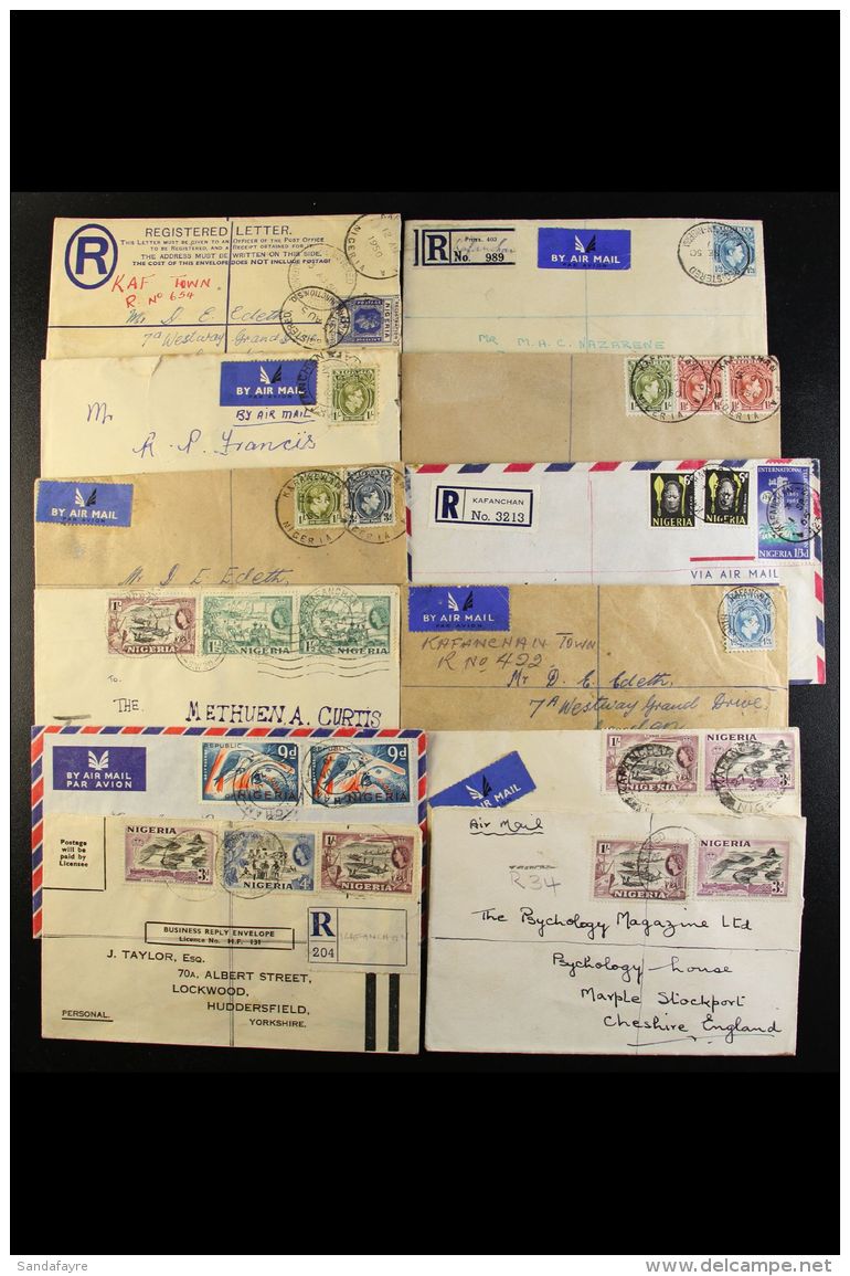 KAFANCHAN - COVERS 1950-70 Incl. Skeleton Cds's, 1950 KGVI 3d Registered Envelope To London,airmail And Registered... - Nigeria (...-1960)