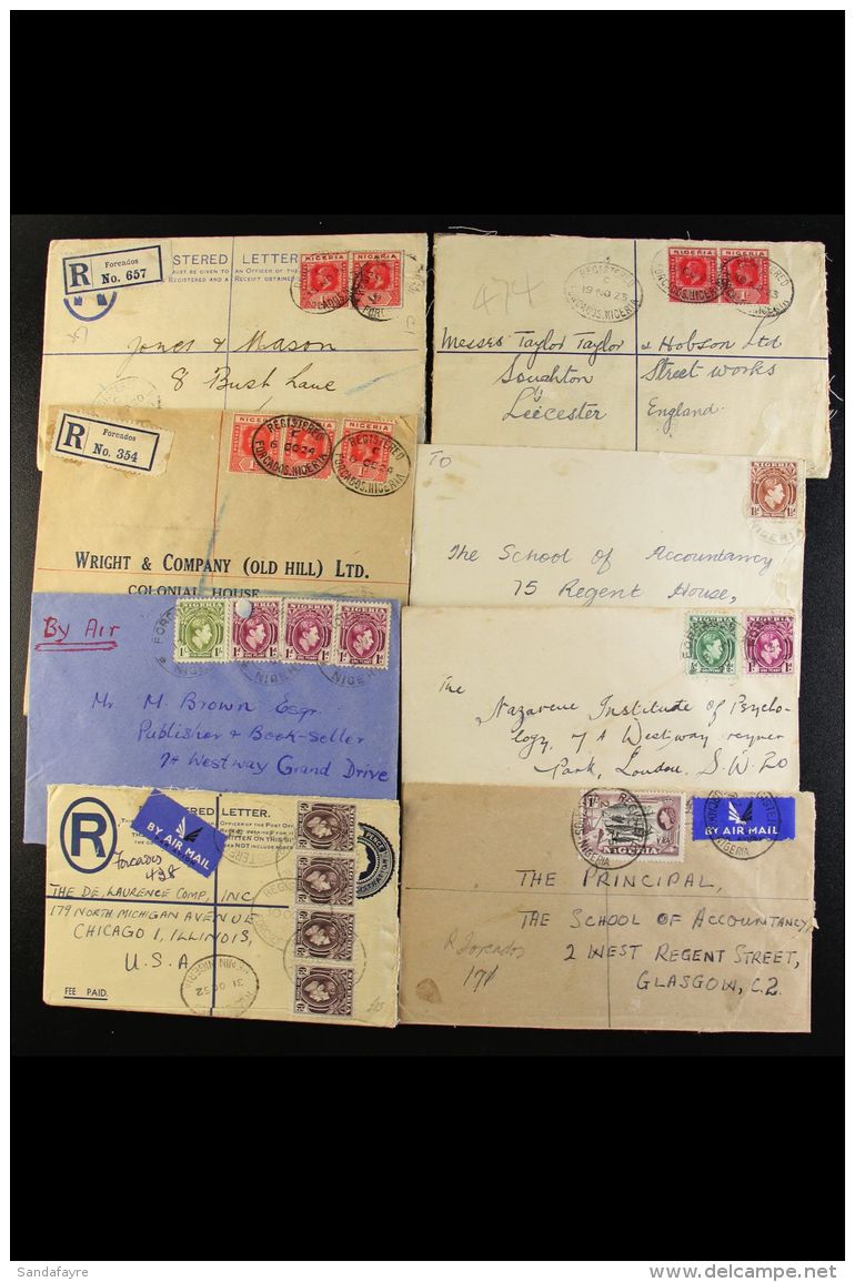 FORCADOS - COVERS 1920-59 Incl. 1920 3d Registered Envelope To London, 1923 3d Registered Envelope To England,... - Nigeria (...-1960)