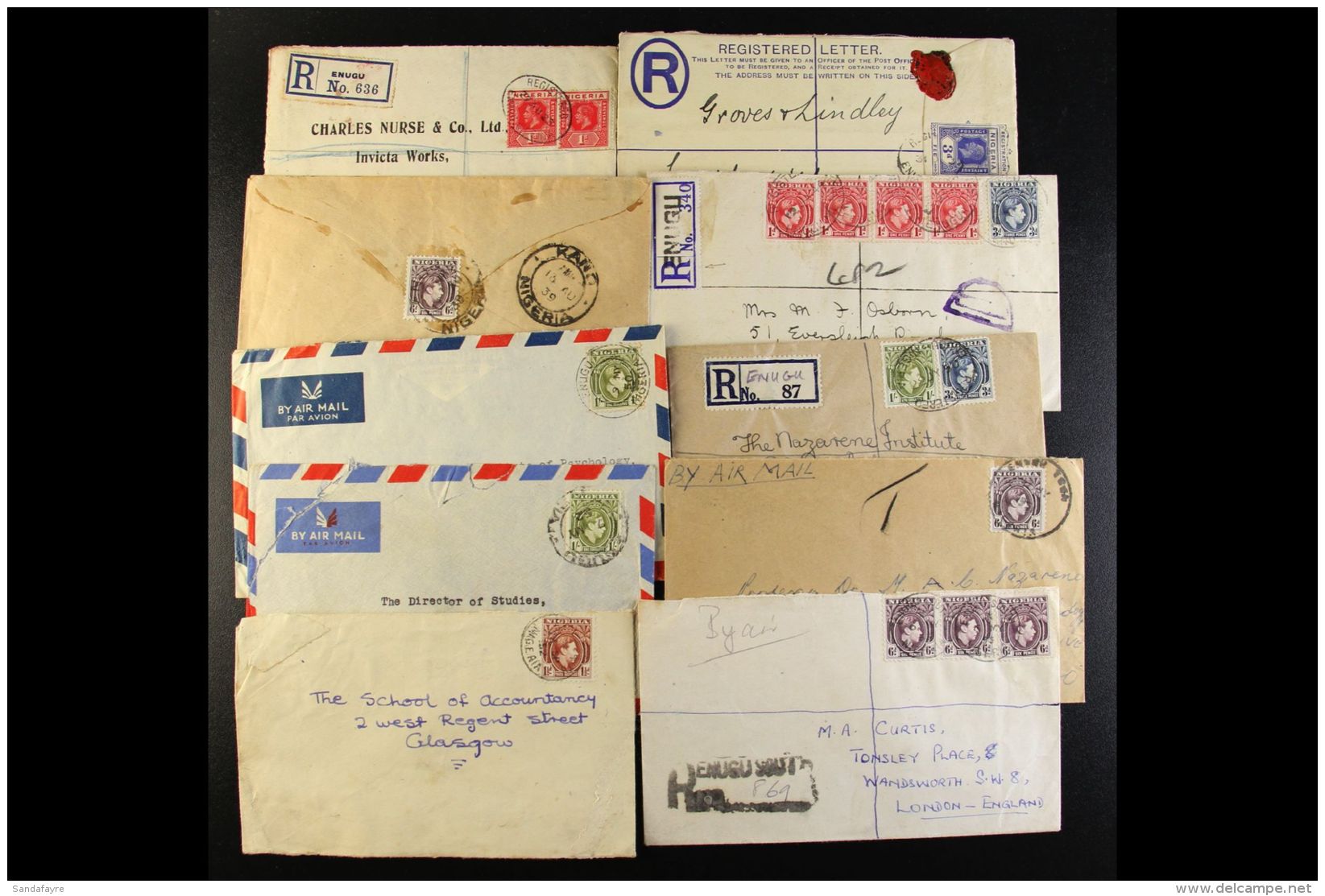 ENUGU - COVERS 1923-64 Incl. 1923 Registered To London, 1932 3d Registered Envelope To England, 1934 3d Registered... - Nigeria (...-1960)