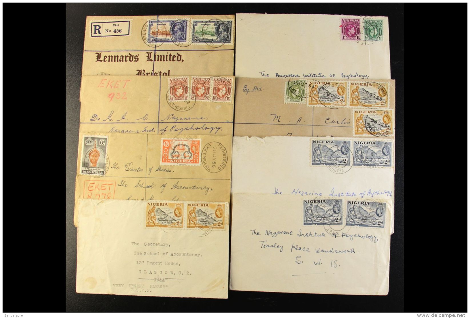 EKET - COVERS 1935-60 Incl. Registered Mail With Some Showing Manuscript Labels, 1955 Telegraphs Cds Etc. (12... - Nigeria (...-1960)