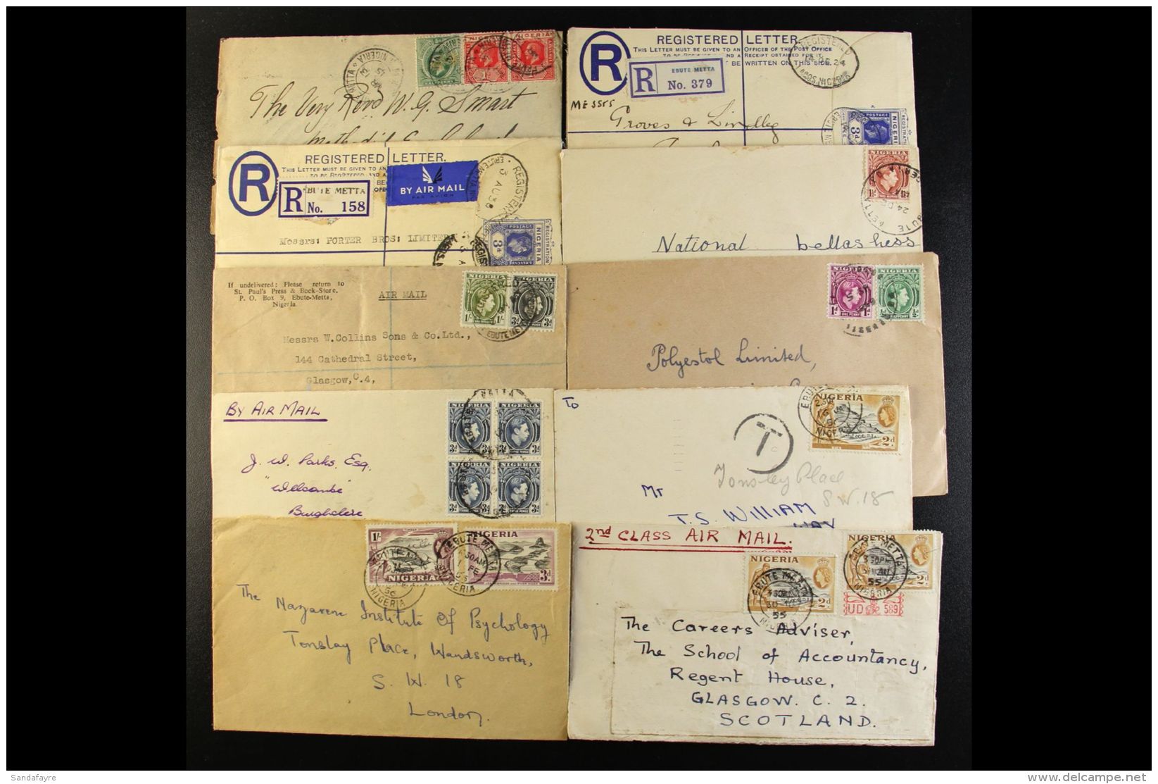 EBUTE  METTA - COVERS 1915-69 Incl. 1915 To Madeira, 1924 3d Registered Envelope To England, 1938 KGVI 3d... - Nigeria (...-1960)