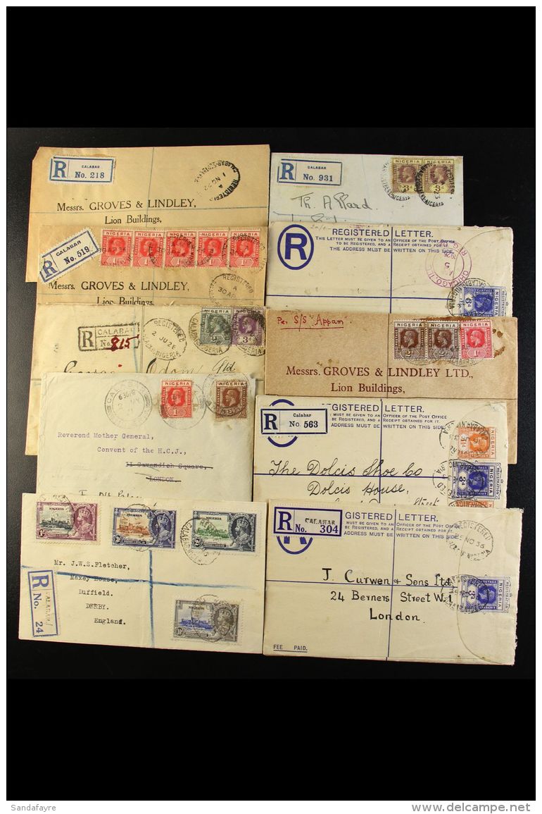 CALABAR - COVERS 1921-66 Incl. 1921 3d Registered Envelope To England, 1923 Envelope Registered To Sweden, 1926 3d... - Nigeria (...-1960)