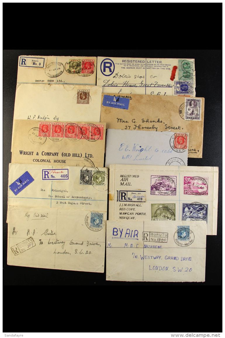 BURUTU - COVERS 1926-59 Incl. 1932 3d Registered Envelope To London, 1937 With S.S. Barbara Marie Cachet, Other... - Nigeria (...-1960)