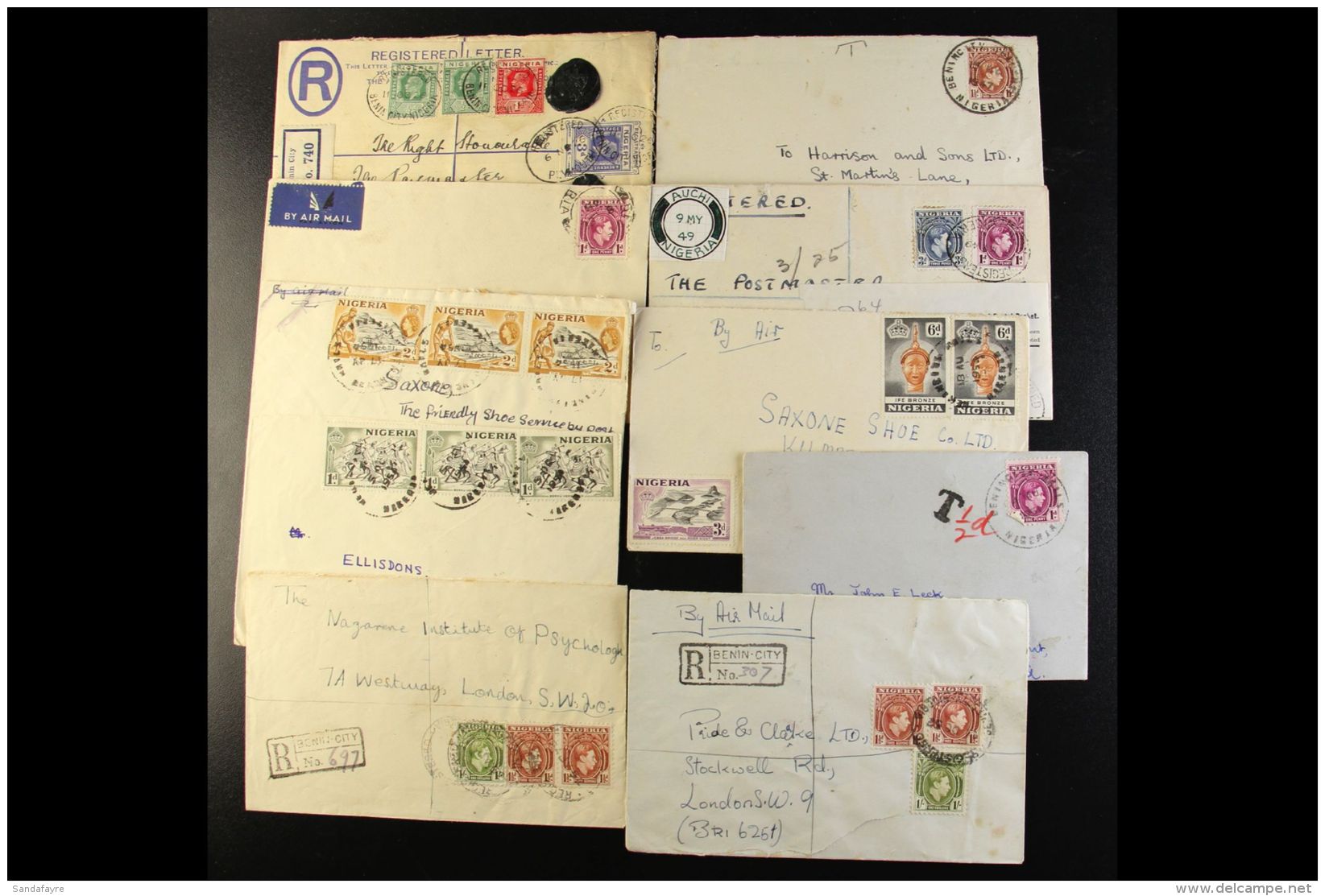 BENIN - COVERS 1926-67 Incl. 1926 3d Registered Envelope Benin City To London, 1947 Skeleton Cds, 1951 "T" Postage... - Nigeria (...-1960)