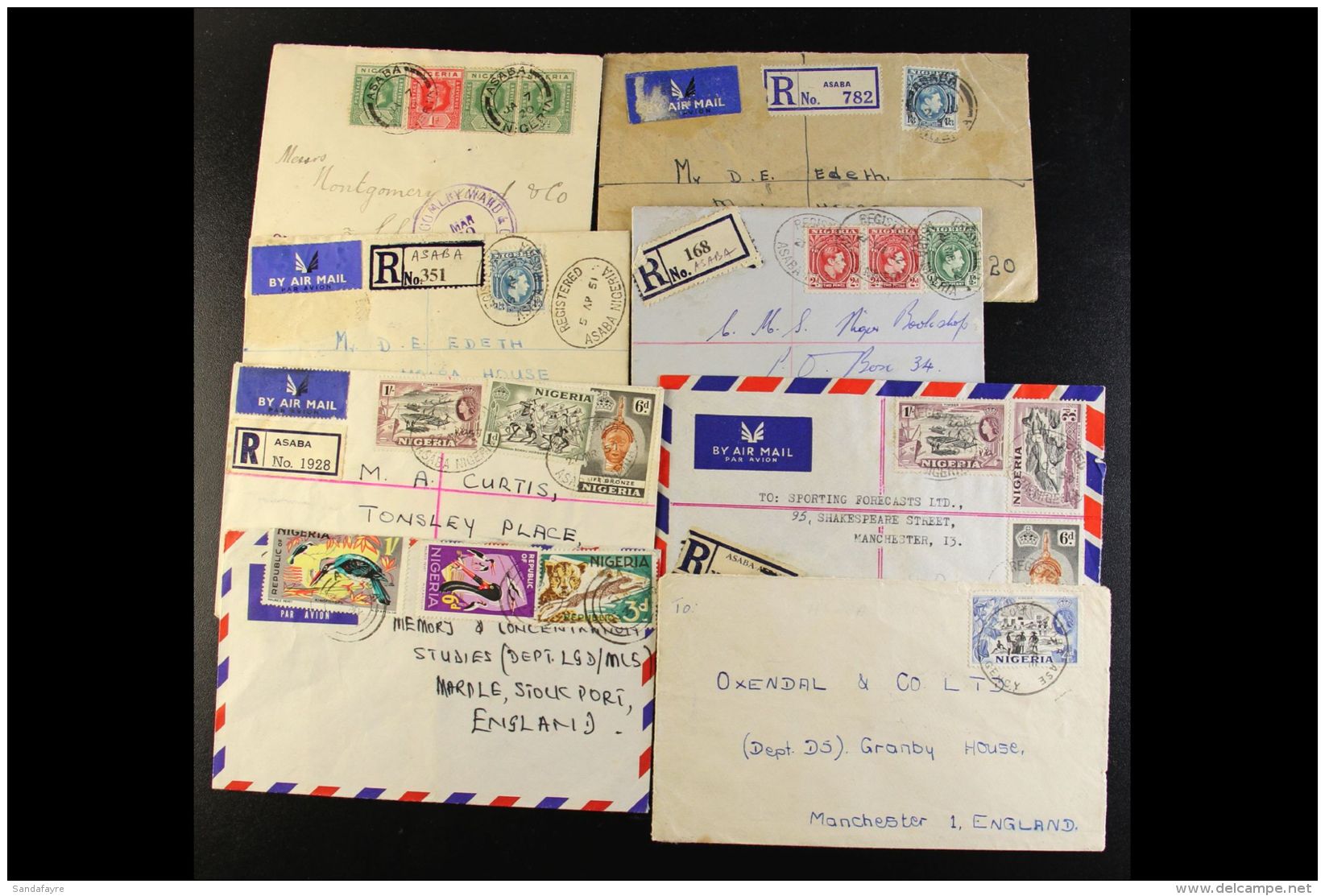 ASABA - COVERS 1920-58 With Registered And Airmail Frankings,also  Asabe Ase, Asaba C Point Etc. (15 Items) For... - Nigeria (...-1960)