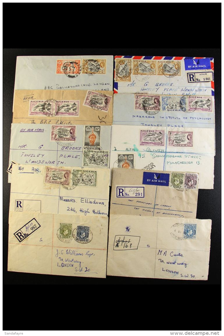 AGBOR - COVERS 1946-59 With Airmail And Registered Frankings Incl. Manuscript Labels, And Agbor Town Incl.... - Nigeria (...-1960)