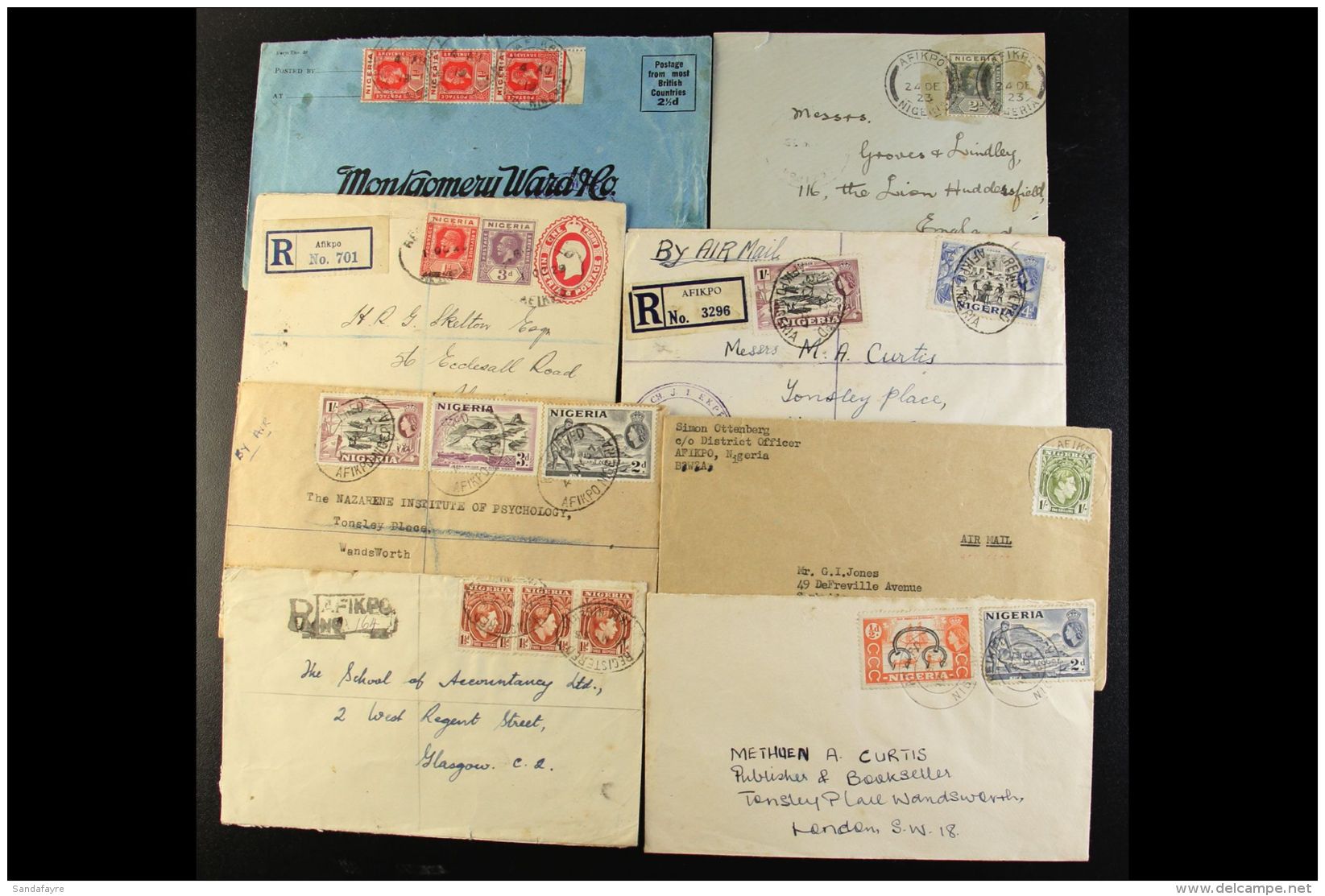 AFIKPO - COVERS 1919-57 Incl. 1929 1d Stationery Envelope Registered To England, Other Registered And Airmail... - Nigeria (...-1960)