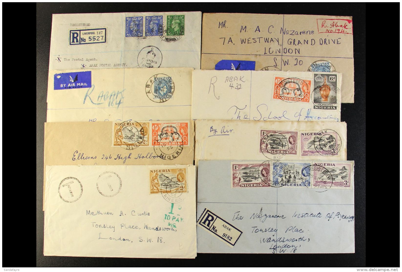 ABAK - COVERS 1947-62 Incl. 1947 Inward From England, 1950 Two Manuscript Registered Markings, Later Registered... - Nigeria (...-1960)