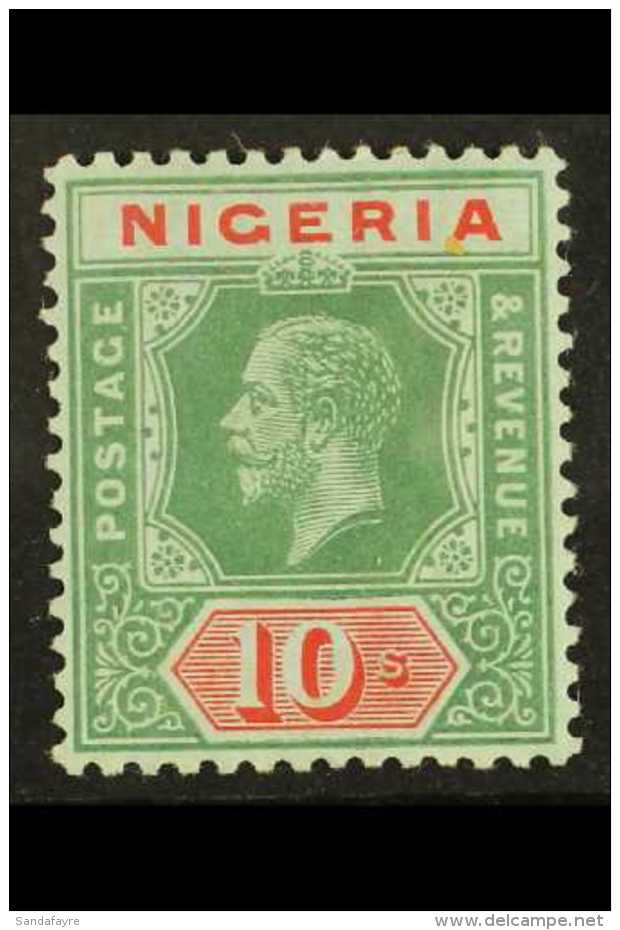1917 10s Green And Red On Blue- Green (pale Olive Back), SG 11b, Very Fine Mint With Lightest Possible Hinge Mark.... - Nigeria (...-1960)