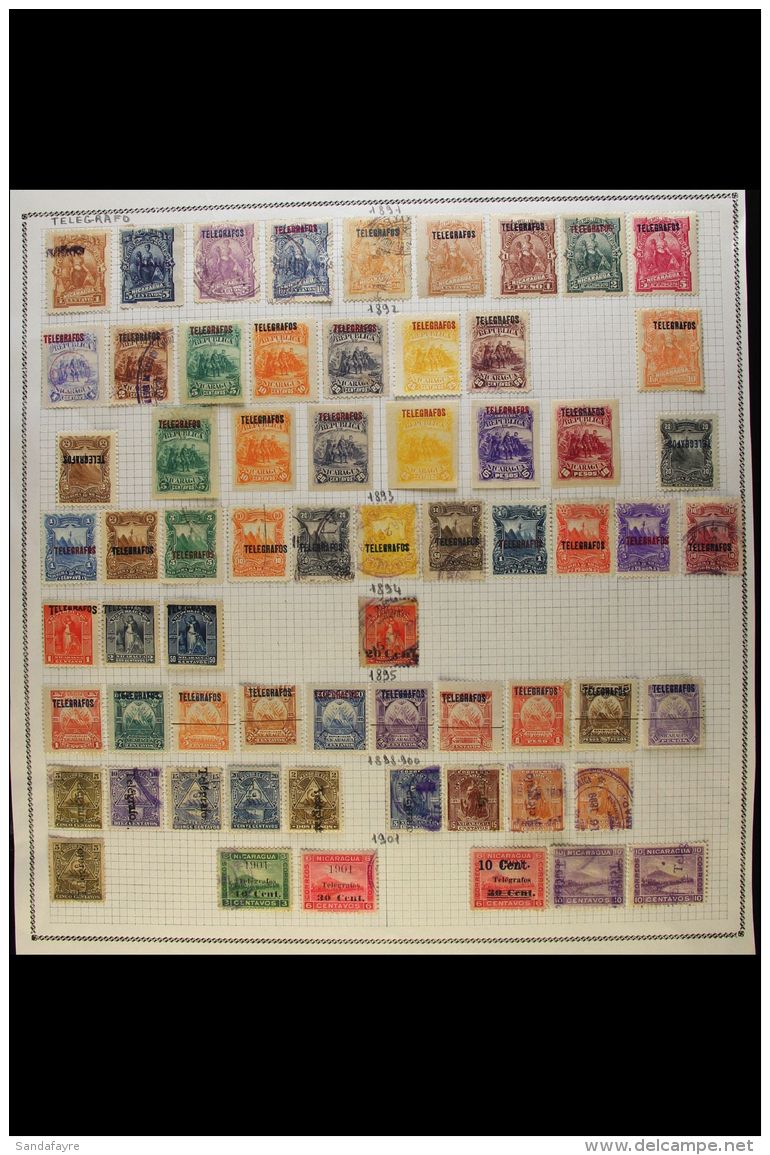 TELEGRAPH STAMPS 1891-1921 ATTRACTIVE COLLECTION On Leaves, Mint &amp; Used Mostly All Different, Inc 1891 Set To... - Nicaragua