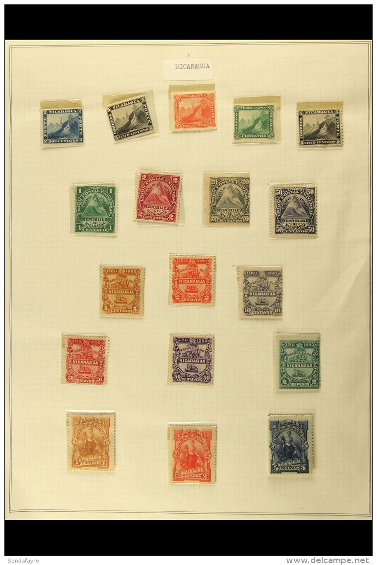 1869-1928 ALL DIFFERENT COLLECTION In Old Hingeless Mounts On Leaves, Mint &amp; Used Stamps, Inc Various... - Nicaragua