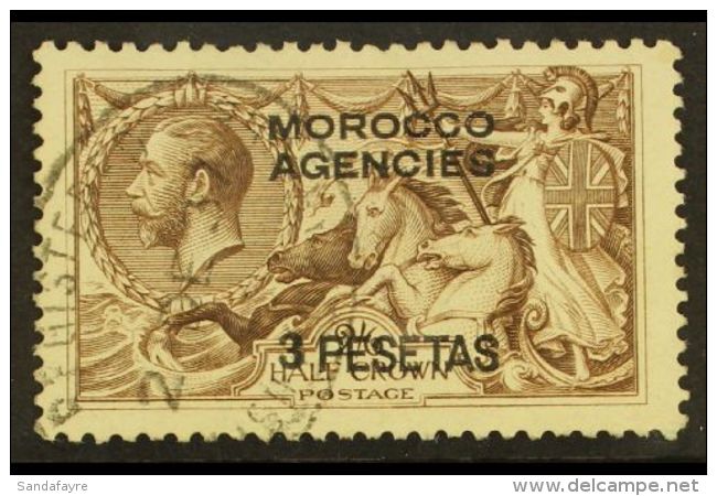 SPANISH 1914-26 3p On 2s6d Chocolate Brown (Bradbury Wilkinson), SG 142, Very Fine Used With Light Registered Oval... - Autres & Non Classés