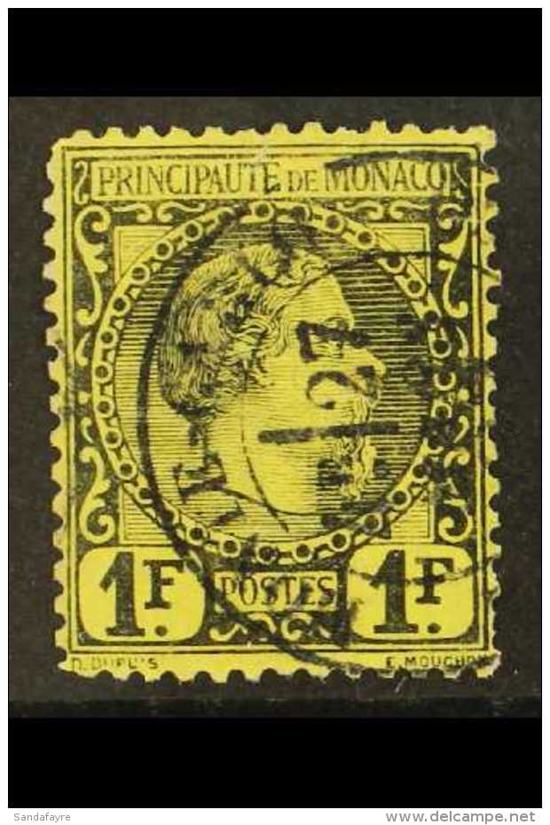 1885 1fr Black On Yellow, Prince Charles, Yv 9, Fine Used. For More Images, Please Visit... - Andere & Zonder Classificatie