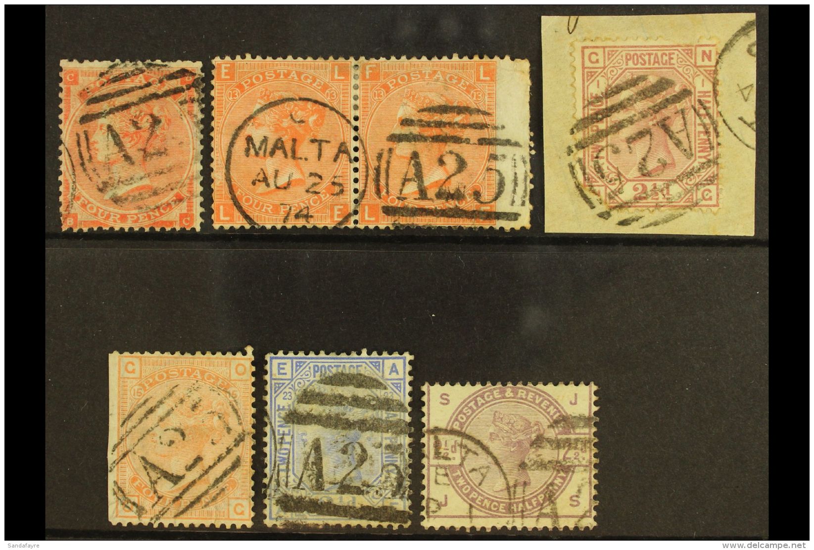 GB USED IN MALTA GB QV Stamps With "A25" Duplex Cancels Comprising 1862 4d (SG Z48), 1865-73 4d Pair (Z49),... - Malte (...-1964)