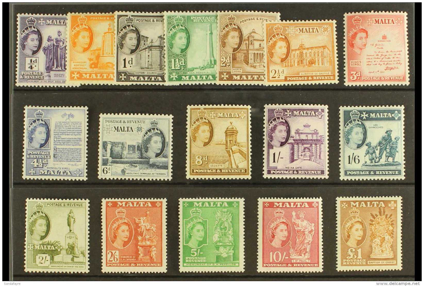 1956-58 Definitives Complete Set, SG 266/82, Never Hinged Mint. (17 Stamps) For More Images, Please Visit... - Malte (...-1964)