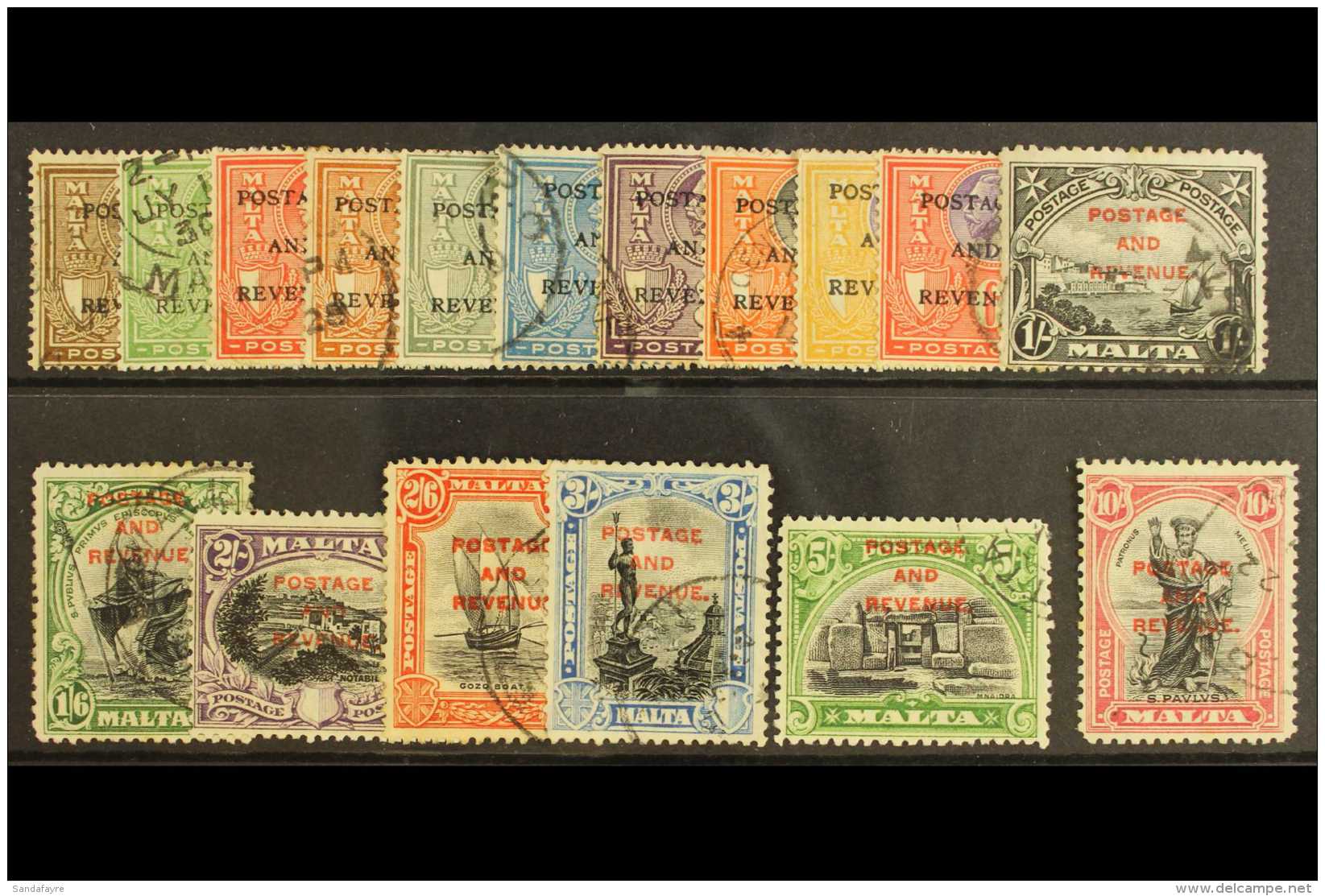 1928 St. Paul Set Ovptd "Postage And Revenue", Complete Less 1d And 1&frac12;d 1928 Vals, , SG 174/192, Very Fine... - Malte (...-1964)