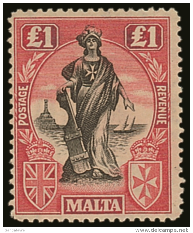 1922-6 &pound;1 Black &amp; Carmine-red, Wmk Script CA Sideways, SG 139, Fine Mint. For More Images, Please Visit... - Malta (...-1964)