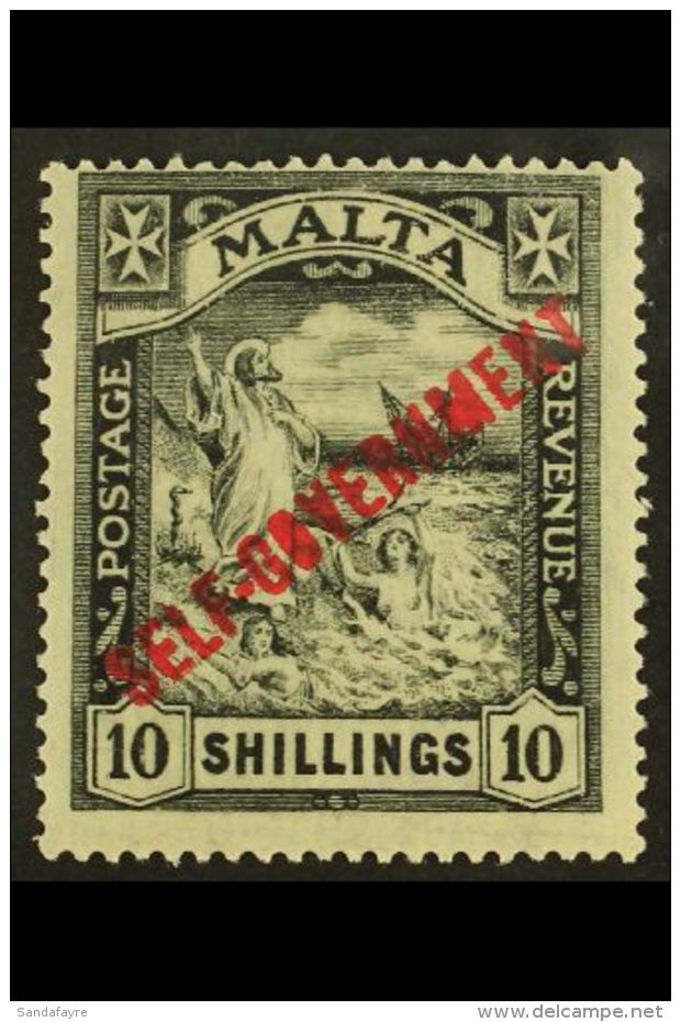 1922 10s Black Overprinted "SELF-GOVERNMENT", SG 121, Fine Mint. For More Images, Please Visit... - Malta (...-1964)