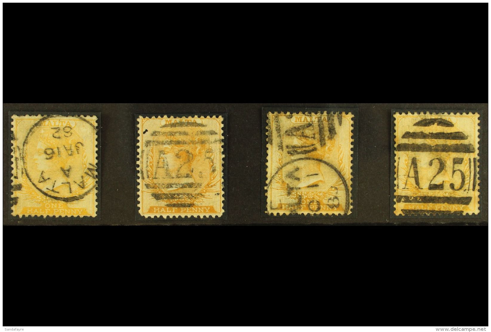 1863-81 &frac12;d Buff, Perf 14, Used Range With Shades, SG 4 Etc. (4 Stamps)  For More Images, Please Visit... - Malte (...-1964)