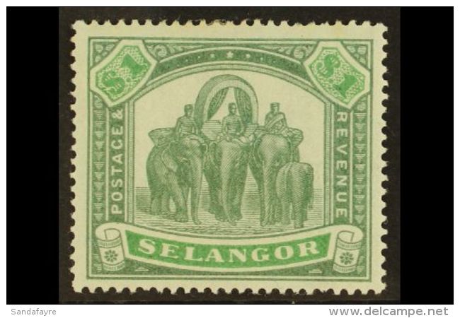 SELANGOR 1895 $1 Green And Yellow Green Elephants, SG 61, Very Fine And Fresh Mint. For More Images, Please Visit... - Andere & Zonder Classificatie