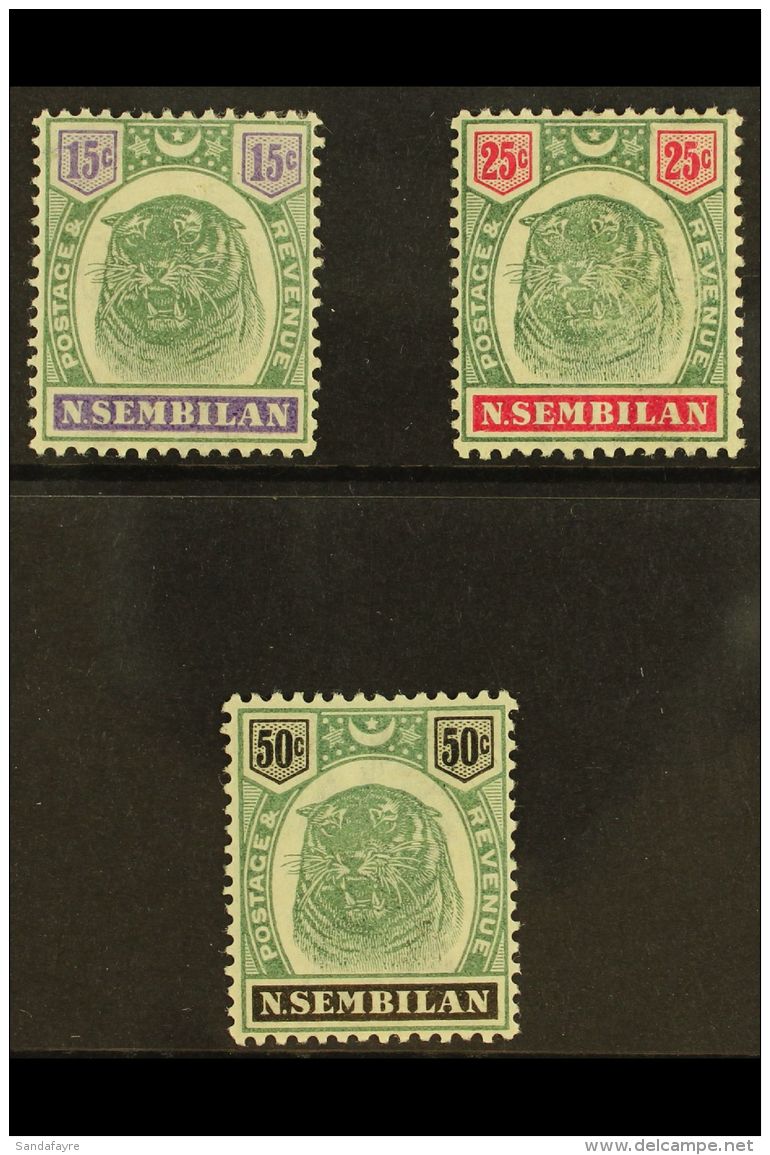 NEGRI SEMBILAN 1895 15c, 25c And 50c "Tigers", SG 11, 13, 14, Very Fine And Fresh Mint. (3 Stamps) For More... - Andere & Zonder Classificatie