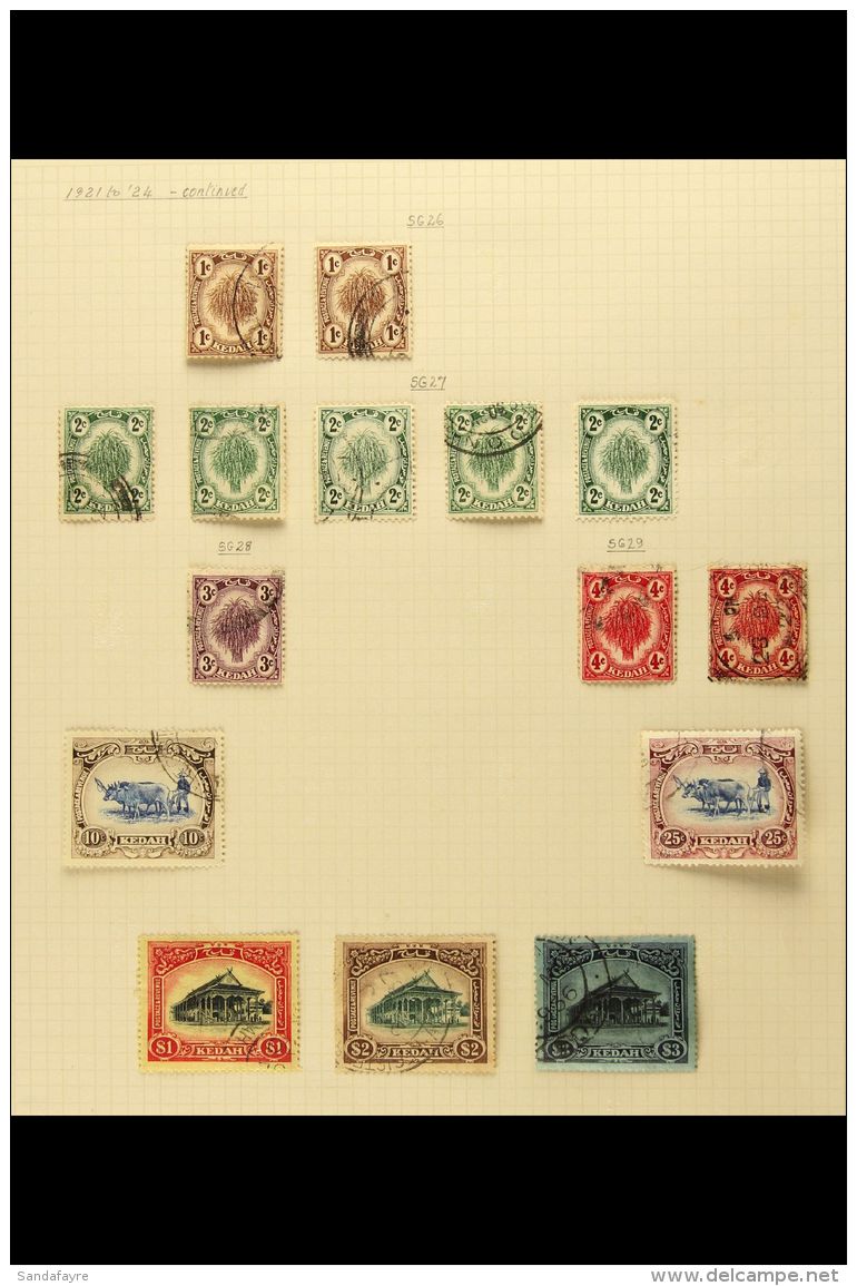 KEDAH 1912-1950 USED COLLECTION On Leaves, Inc 1921-32 Set To $3 (ex 21c) Inc 10c Wmk To Right, 40c (x2) &amp; 50c... - Andere & Zonder Classificatie