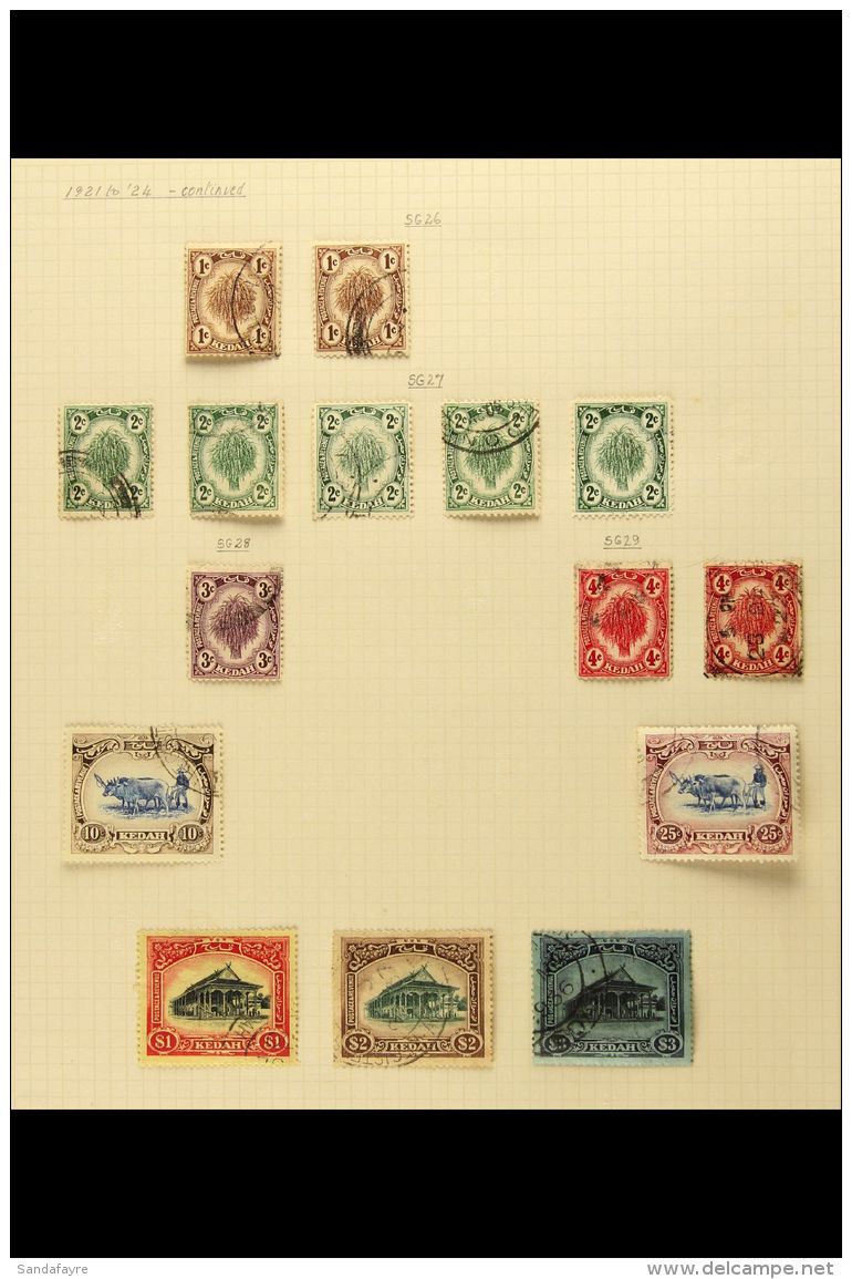 KEDAH 1912-1950 USED COLLECTION On Leaves, Inc 1921-32 Set To $3 (ex 21c) Inc 10c Wmk To Right, 40c (x2) &amp; 50c... - Autres & Non Classés