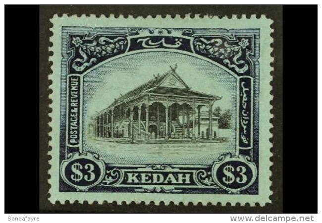 KEDAH 1912 $3 Black And Blue On Blue Council Chamber, SG 13, Very Fine Mint. For More Images, Please Visit... - Andere & Zonder Classificatie