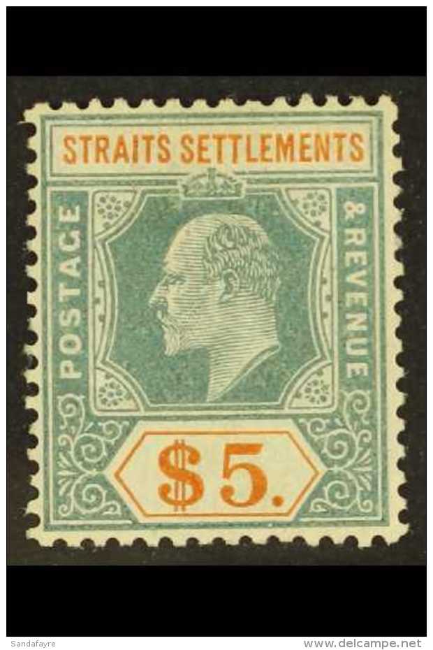 1904-10 $5 Dull Green &amp; Brown-orange, Wmk Mult Crown CA, Chalky Paper, SG 138a, Fine Mint. For More Images,... - Straits Settlements