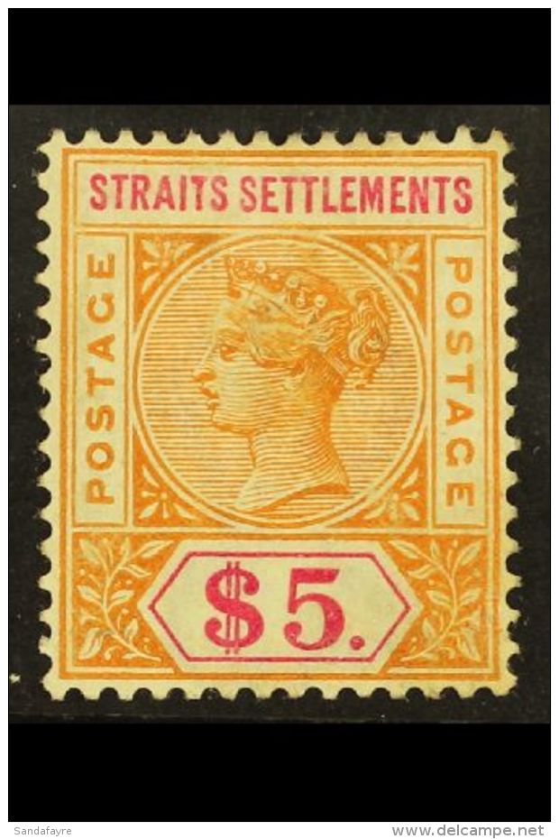 1892-9 $5 Orange &amp; Carmine, Wmk Crown CA, SG 105, Mint. For More Images, Please Visit... - Straits Settlements