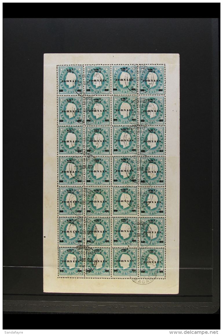 NEWSPAPER STAMP. 1892 2&frac12;r On 10r Green (SG N73) Magnificent Complete Sheet Of 28 Stamps Cancelled By 21... - Andere & Zonder Classificatie